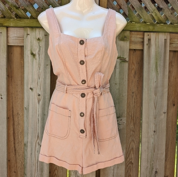 Zara linen cotton playsuit one piece romper xs - Picture 5 of 14